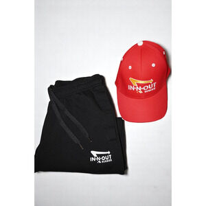 In-N-Out Burger Joggers & Red Cap Bundle – Size L Pants & M/L Hat – Logo